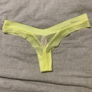 Victoria's Secret Thong Womens XL Yellow Lace Mesh Gold Logo Low Rise Sexy
